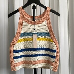 BCBGeneration Striped Crochet Cropped Top